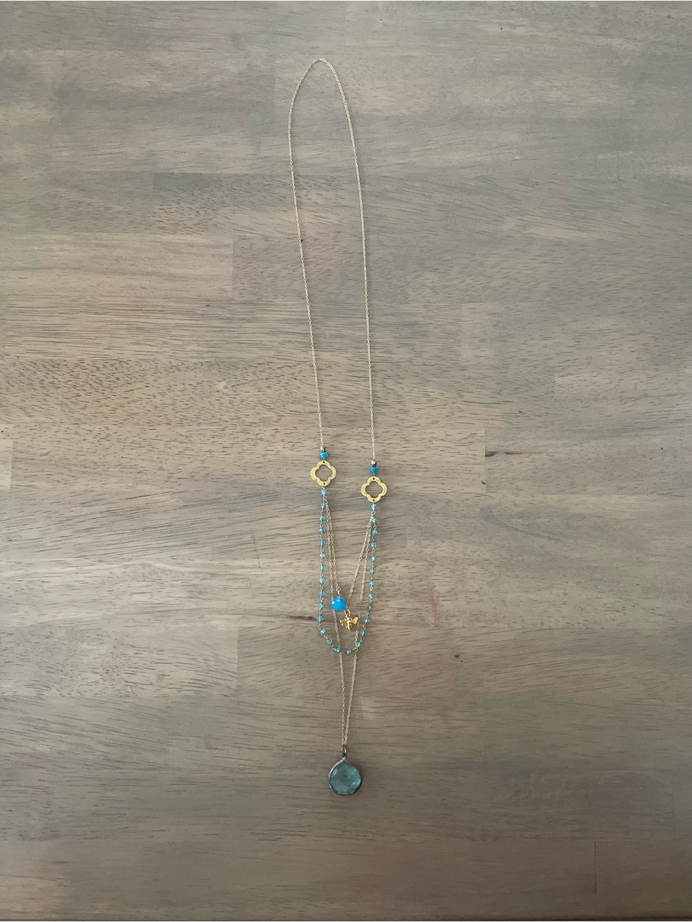 Gold-Tone Multi-Strand Necklace with Turquoise Beads